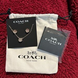 COACH Rose Gold-Tone Crystal Pendant Necklace and Studs
